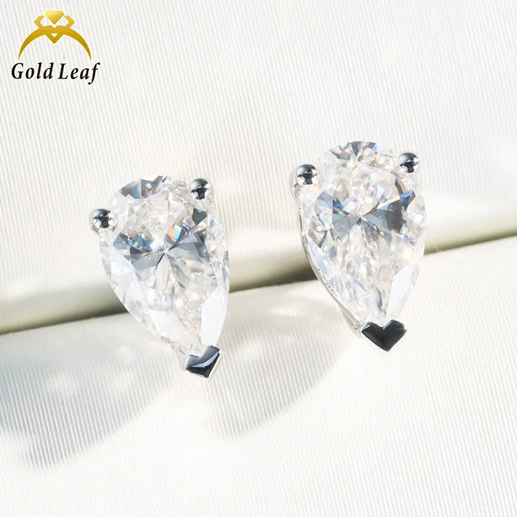 Goldleaf Luxury Women's Classic Earings VVS GRA Pear Shape 1.0ct Moissanite Diamond Stud Earrings 14K Solid Gold Stud Earring