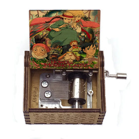 New Happy Birthday Gift Popular Mini Hand Crank Music Box Wood Movie Howl's Moving Castle Song Merry Go Round of Life