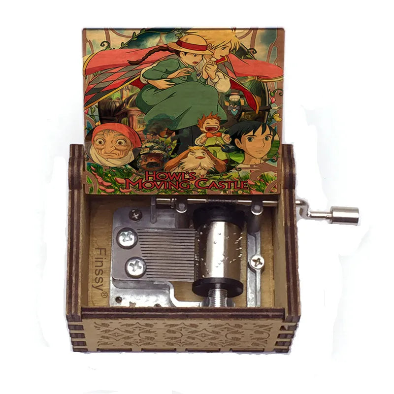 New Happy Birthday Gift Popular Mini Hand Crank Music Box Wood Movie Howl's Moving Castle Song Merry Go Round of Life