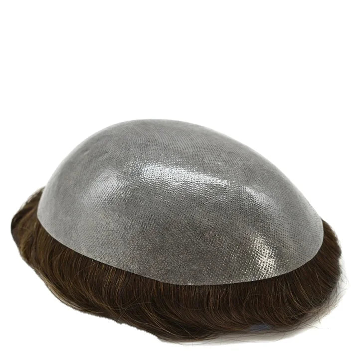 Nature Hairline 0.08mm Thin Skin Toupee Knotted 100% Indian Human Hair Male Wig Hair Pieces for Men 8 Inches Length