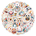 2024 New 50PCS BOHO Style Aesthetic Cute Animals Seal Decals Waterproof Round Cartoon Stickers