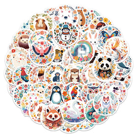 2024 New 50PCS BOHO Style Aesthetic Cute Animals Seal Decals Waterproof Round Cartoon Stickers