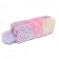 Korea Creative rainbow Colorful Plush Pen Bag Girls Cute Stationery Plush Pencil case Pouch Fashion Fuzzy Makeup Bag