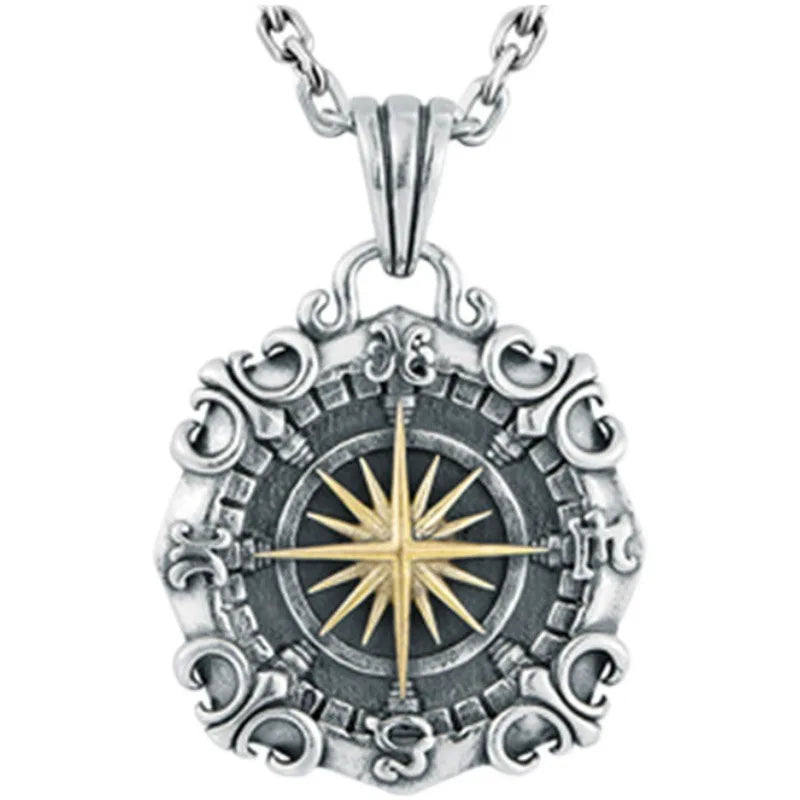Tarnish Free Necklace Vintage Nautical Anchor Star Compass Men's Pendant Silver Plated Necklace for Men Viking Anchor Necklace