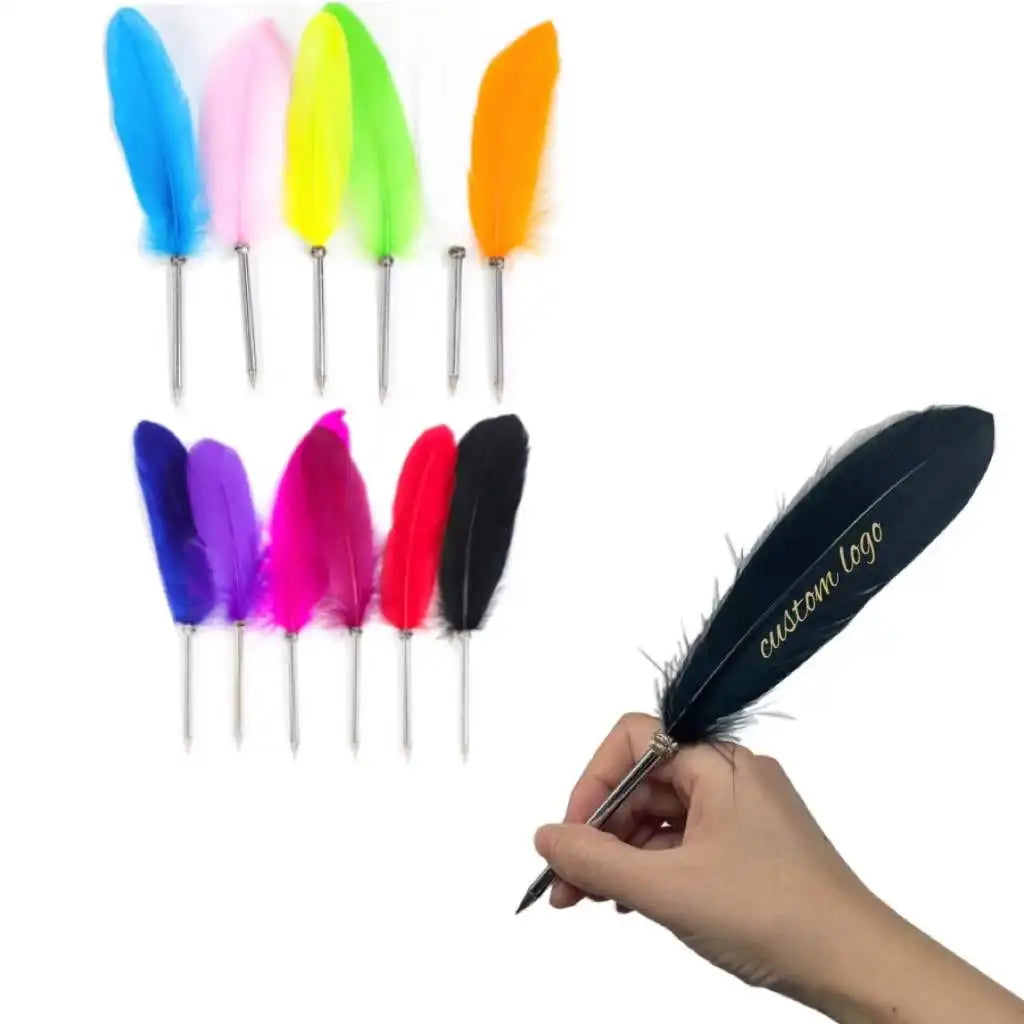 Factory Wholesale Feather Quill Pen Custom Colors logo Ballpoint Pen with Feather