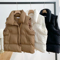 Women's Winter Puffer Vest Stand Collar Zipper Sleeveless Padded Jacket Solid Color Crop Bubbel Down Waistcoat Coat Gilets