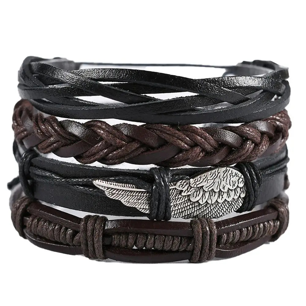 2025  Hot Sell Hand Made Multi Layer Punk Design Leather Men Bracelets