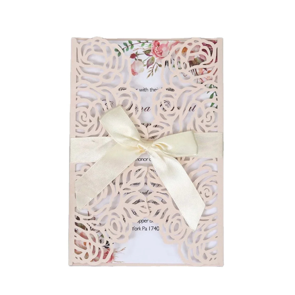 Rose Pattern Invitation Card Laser Cut Wedding Invitation and Customized Laser Cut Birthday Invitation Cards