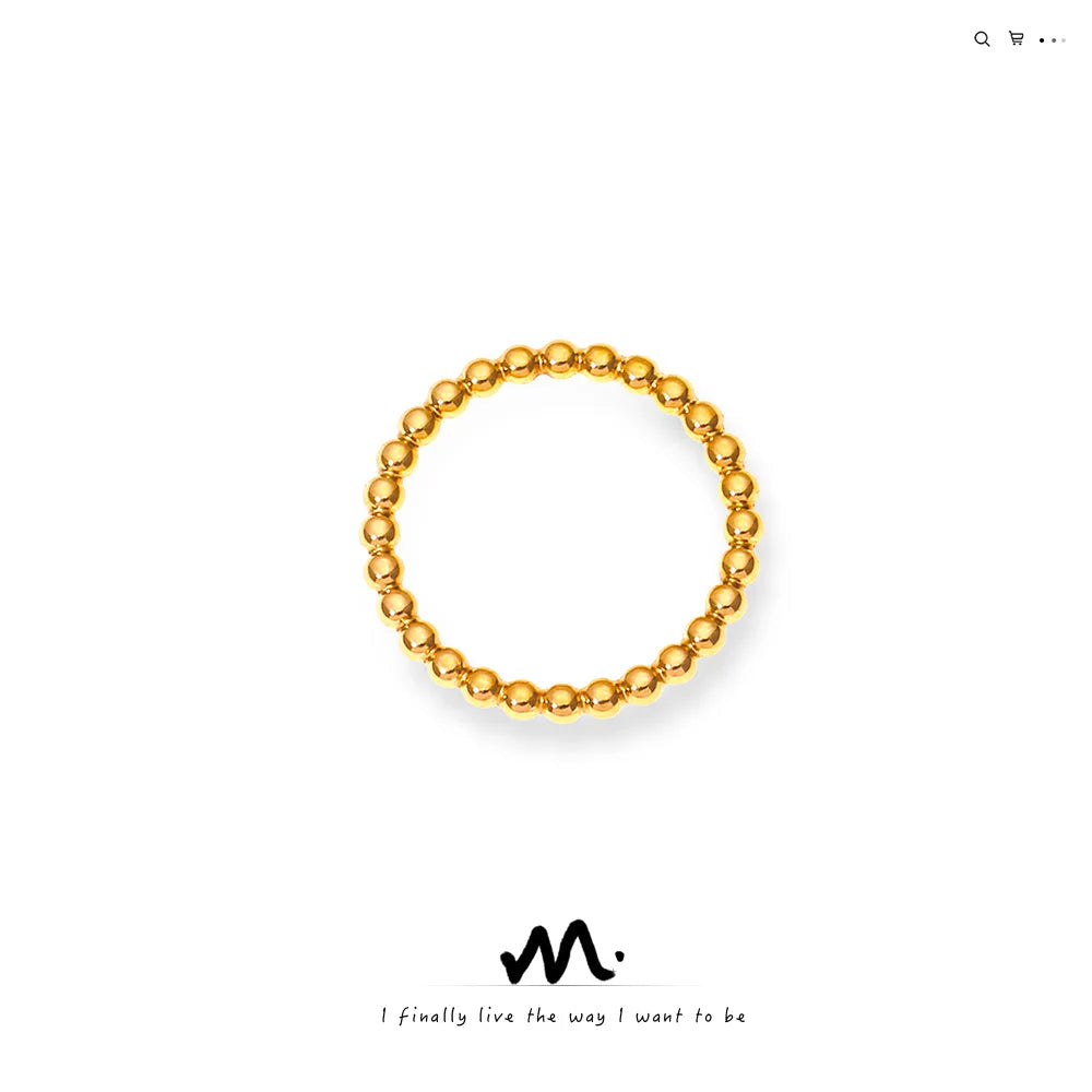Fashion Personality Bead Splicing Design Sense Ring Niche All Match Elegant Titanium Steel Gold-plated Ring