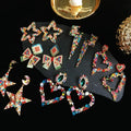 Fashion Statement Designed Vintage Big Gold Plated Colorful Rhinestone Imitation Pearl Channel Hoop Drop Earrings Christian