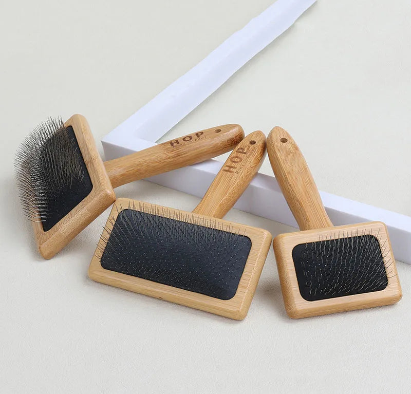Factory Wholesale Custom Logo Bamboo Wood Pet Pin Brush Cat Dog Grooming Slicker Brush