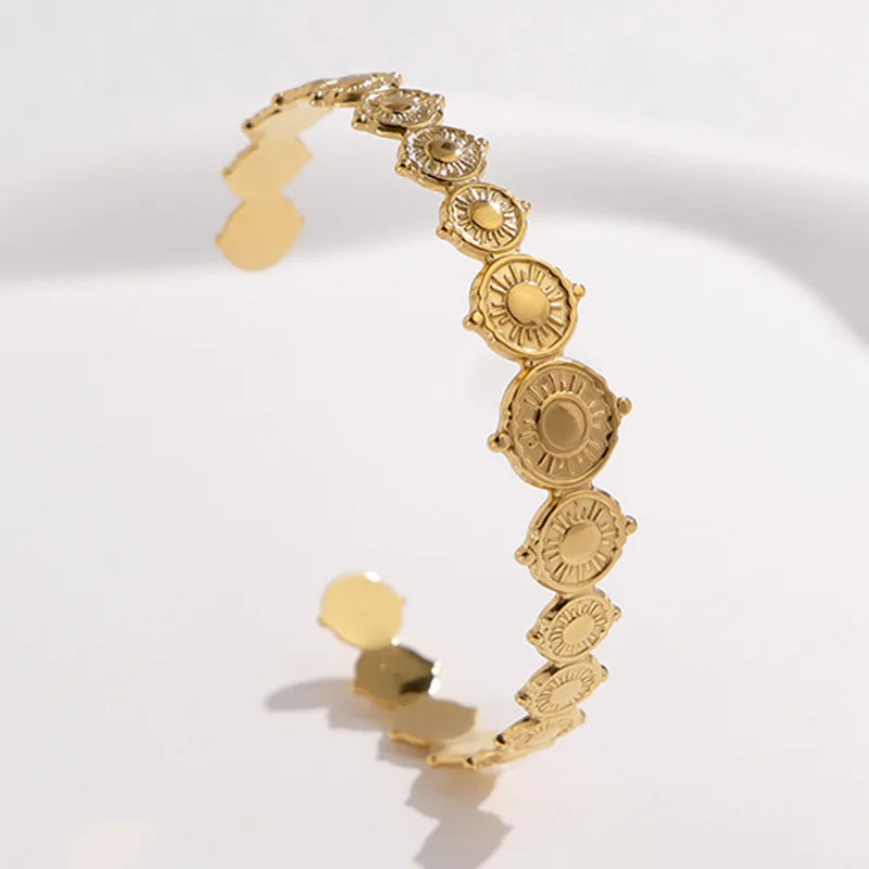 Beimai OEM Bangle Sunflower 18k Gold Plated Stainless Steel Open Adjustable Women Bangle