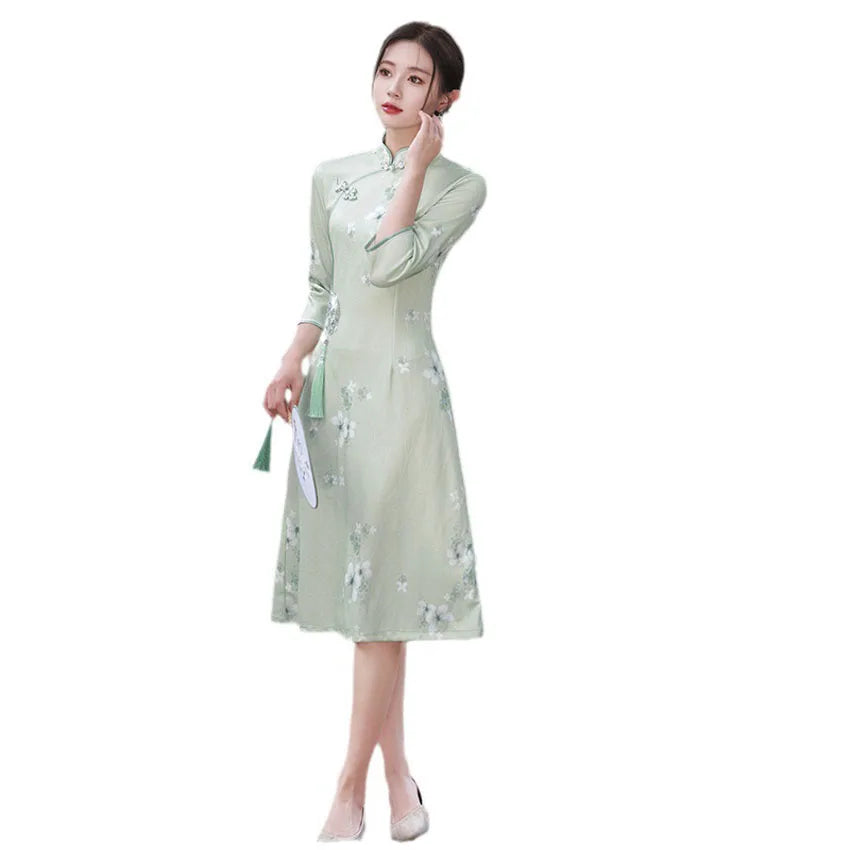 Fashion Women Girls Summer Temperament Modest Evening Dress Cheongsam Ladies Chinese Traditional Clothes Long Slim Dresses Price