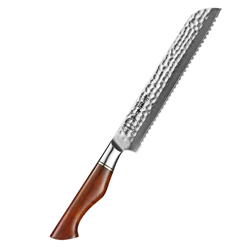 73 Layers S35VN Core Powder Damascus Steel Kitchen Bread Knife with Rose Wood Handle