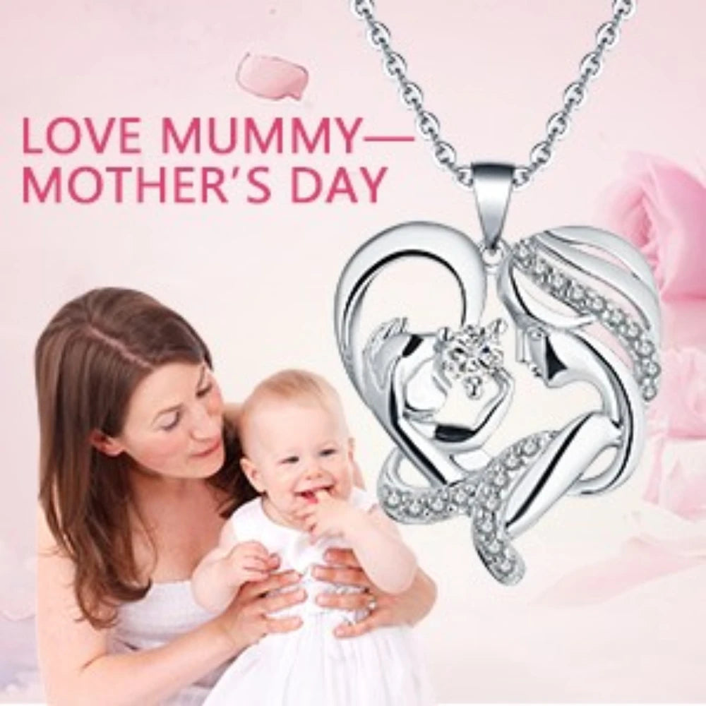 Personalized Heart Pendant Necklace Colorful CZ Diamond Rhodium Plated 925 Sterling Silver Heart Necklace for  Mother's Day Gift