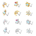 Wholesale L-Shape Stainless Steel Nose Bone Stud Ring Fashionable Zircon Stone Piercing Jewelry Star Moon Stud Piercing