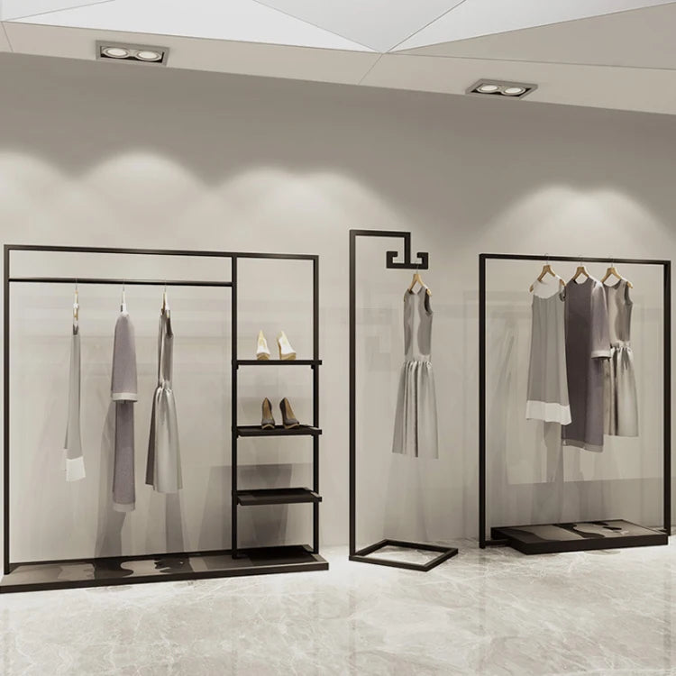 Iron Classical Black Clothing Display Stand Rack Men Garment Suit Store Interior Free Design Furniture