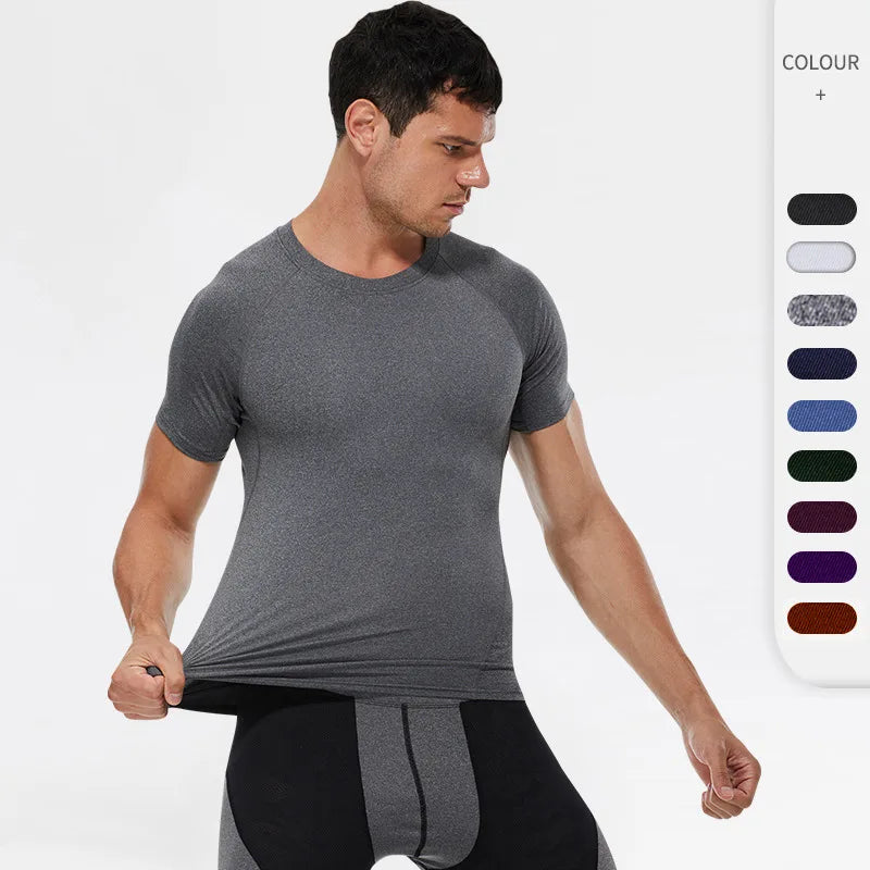 2025 New Men's PRO Gym Sports Tight Stretch Short Sleeve T-shirt Quick Dry Sweat Moisture Absorption Active Top for Running