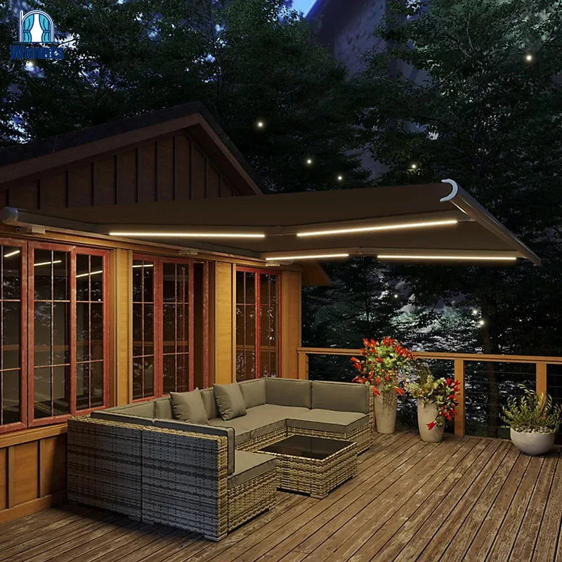 Outdoor Retractable Remote Controlled Cassette Awning Canopy  Folding Arm