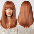 Wholesale Orange Bob Hair Wig Middle Length Copper Ginger Wigs for Women Synthetic Straight Wig with Bangs Heat Resistant