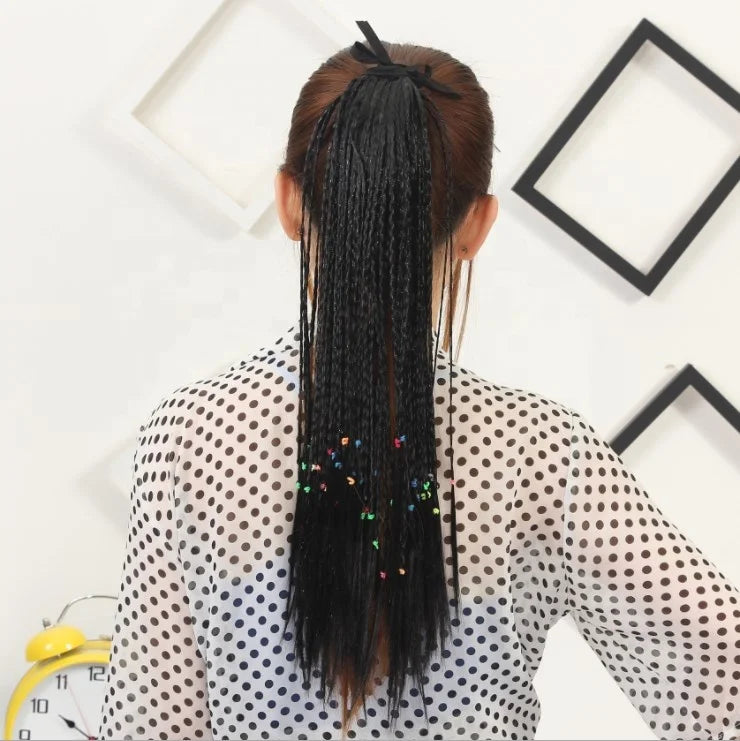 Wholesale 18" Fashion Braided Ponytail Synthetic High Temperature Fiber Heat Resistant Kinky Straight Elastic Band Black Women