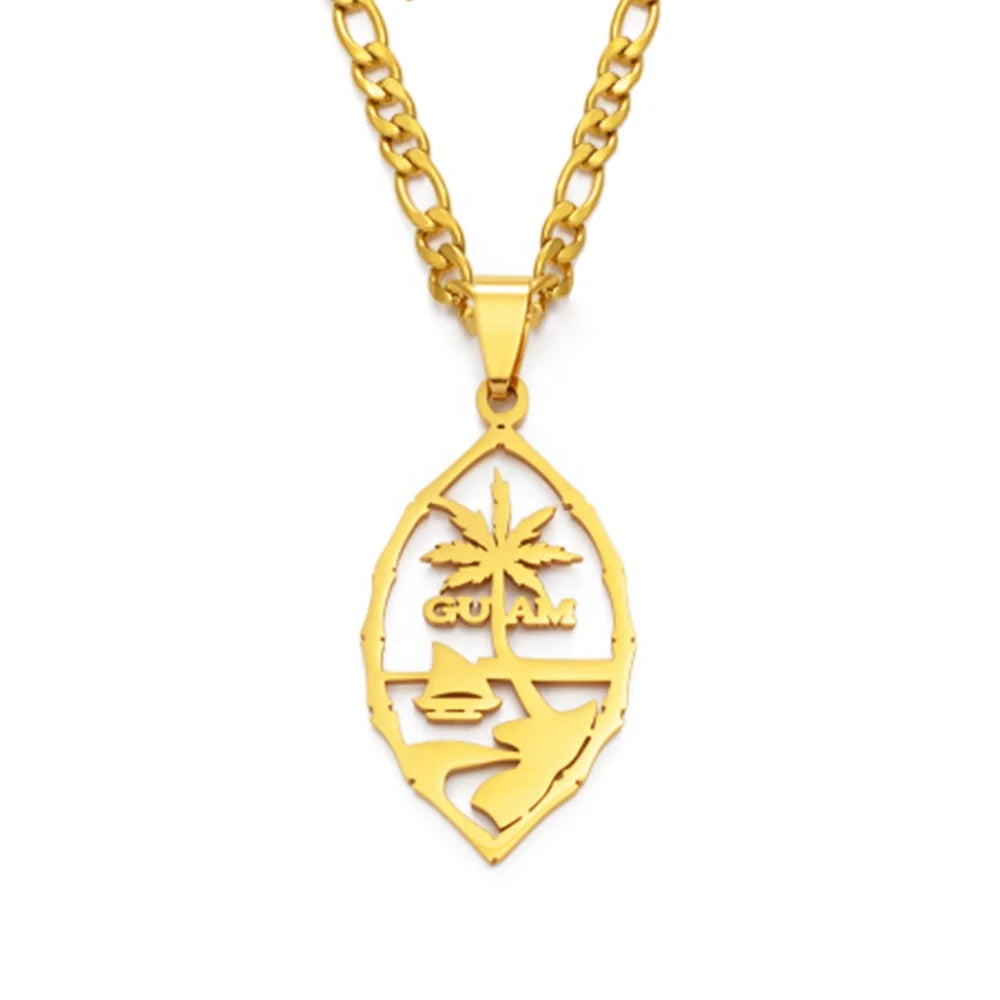 MUSE Guam'S Outline Map Pendant Necklace - Hollow Tree Ethnic Style Hand Carved Charm Chain Patriotic Dainty Jewelry Hip-Hop