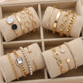 Customize Punk Gold Plated Bracelets Set Crystal Heart Lucky Number 8 Charm Bracelet Bangle Fashion Jewelry