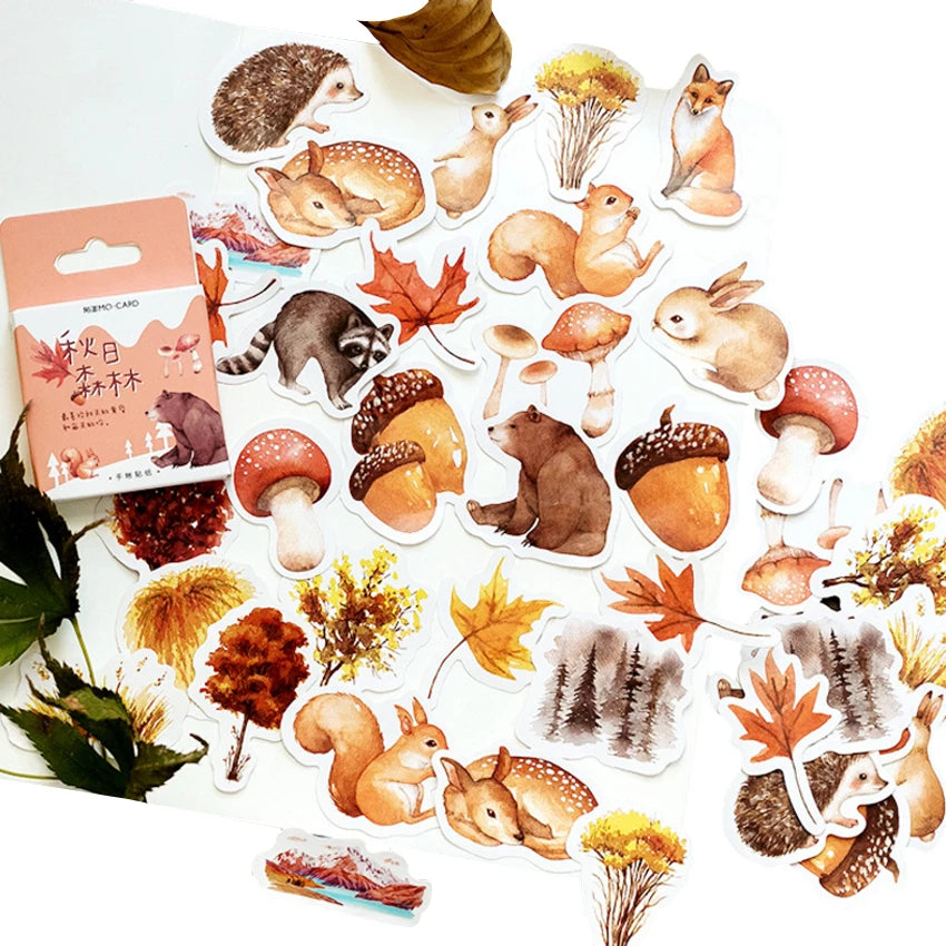 46pcs Per Pack Retro Fall Forest Sticker Cute Animals Mini Paper Sticker Decoration DIY Diary Scrapbooking Sticker