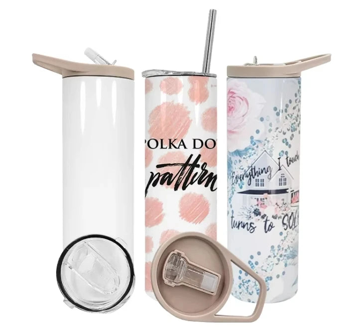 Outdoor Travel 20oz 30oz Stainless Steel Sublimation Blanks Screw Cup Threaded Water Bottle With Gray Portable Handle Lid