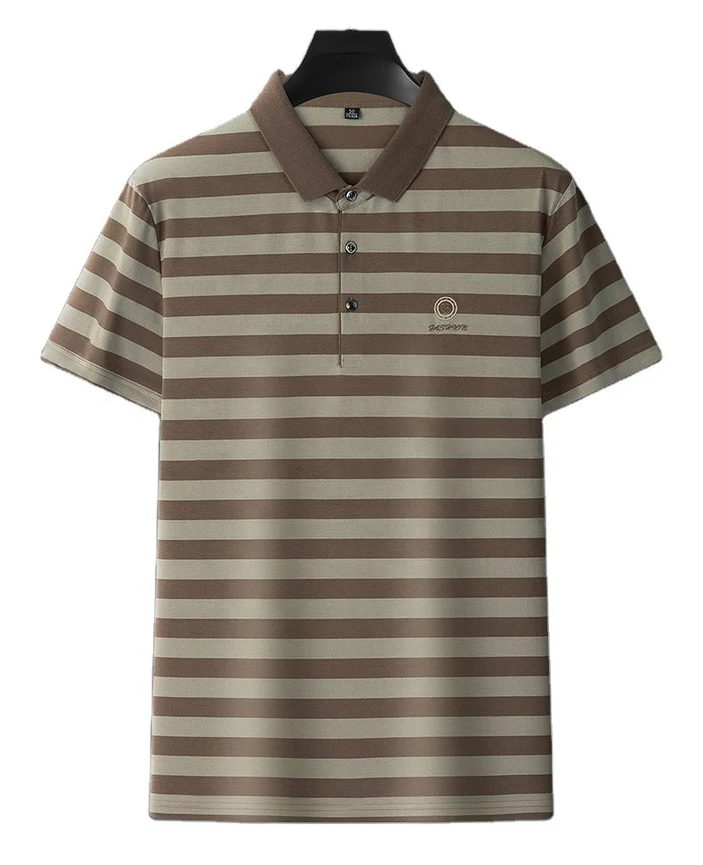 Light Luxury 2024 Summer New Youth Casual Men's  Shirt Striped Short-Sleeved Quick Dry Knitted Wear