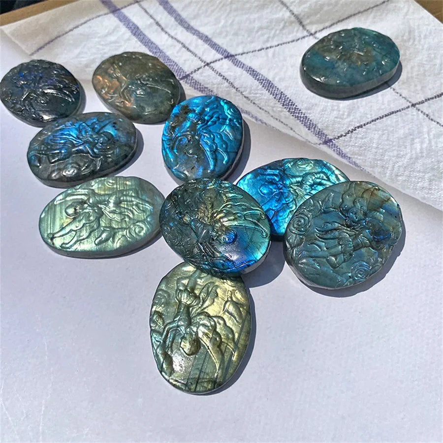 Wholesale High-quality Natural Crystal Labradorite Fairy Figurine Handmade Engraved Colorful Home Decoration Wedding Gift