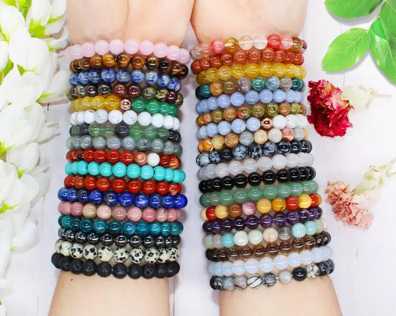 2022 New Design Crystal Quartz Stone Jade Bracelet Bangle Simple Color Round Natural Stone African Turquoise Beads Bracelet