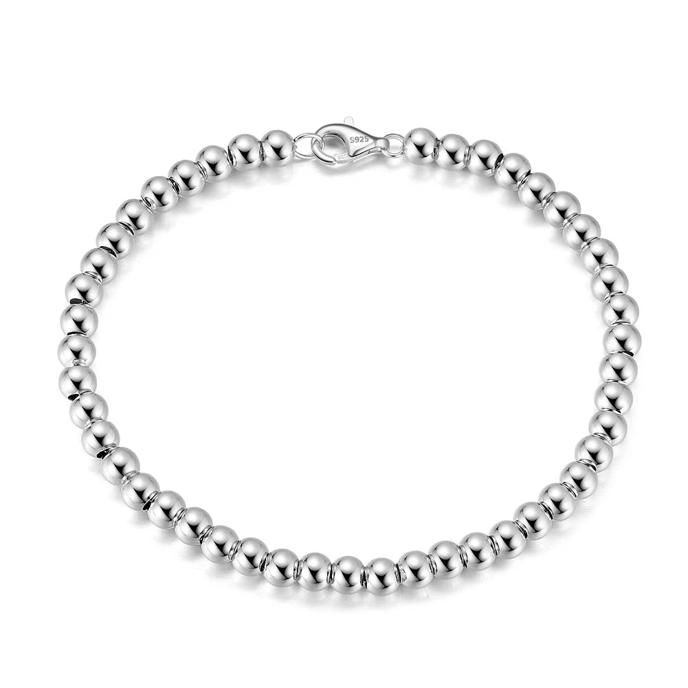 RINNTIN SB103-4 New Arrivals 925 Sterling Silver Italian Handmade 4mm Bead Ball Strand Chain Bracelet for Women