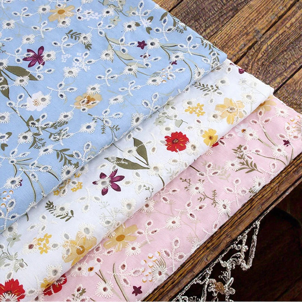 Best Customized Sheer Embroidery Eyelet Lace Fabric Big Flower Printed Woven Lightweight Girls' Skirt In-Stock Items Available