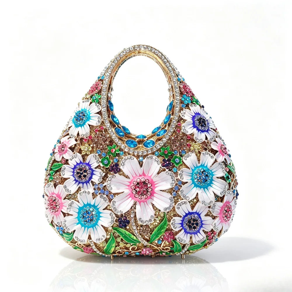 Evening Clutch New Cross-Border Entry-Luxury Floral Diamond-Embellished European American-Style Diamond-Studded Womens MegaBDM