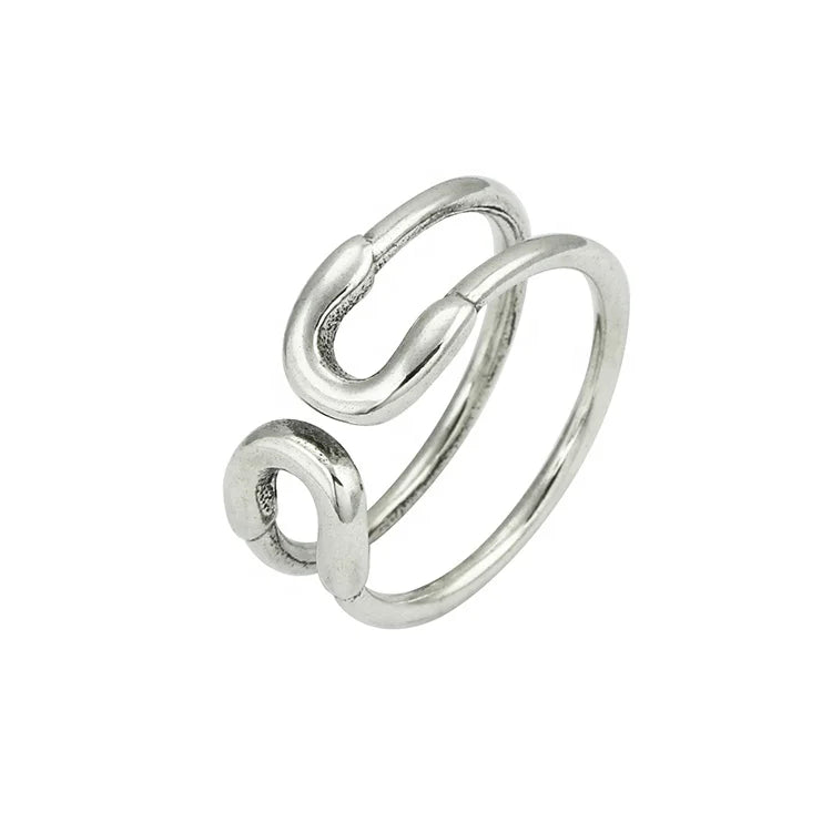 Silver Plated Adjustable Plain Safety Pin Ring for Girls