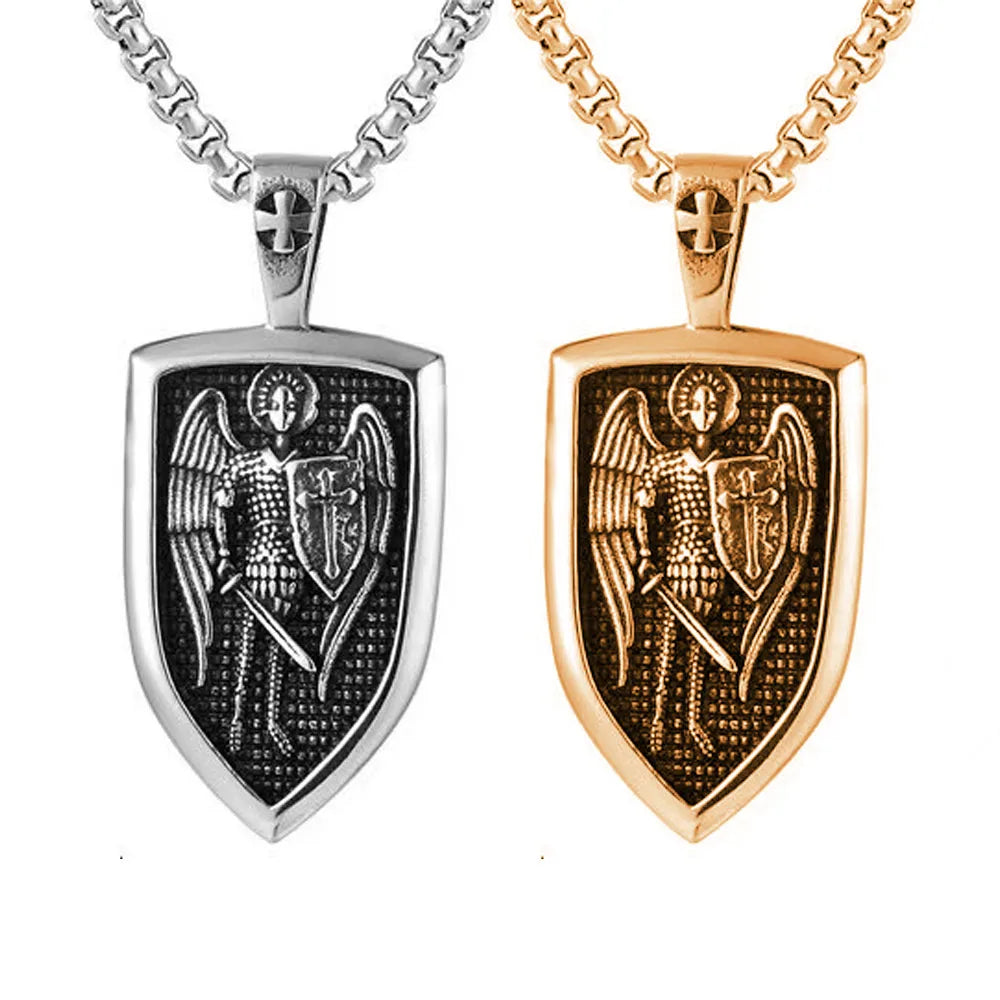 OEM Custom Archangel Protect Angel Guardian Saint Michael Amulet Shield Protection Jewelry St Michael Necklace for Men Women