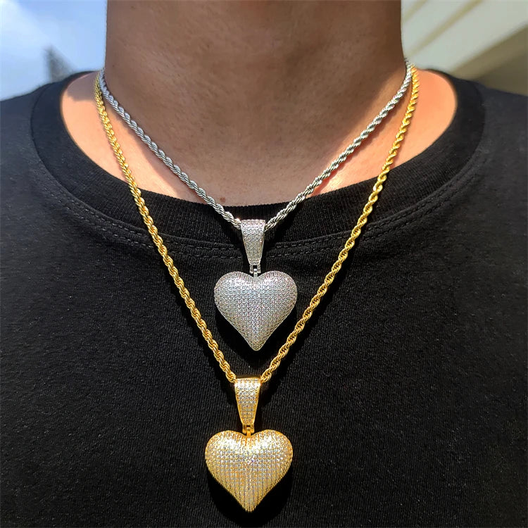 Vintage Hip Hop Jewelry Heart Pendant Stainless Steel Gold Plated Iced Out Diamond Necklace for Women Gift