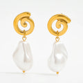 Trendy Earring 18K Gold Plated Snail Pearl Pendant Stud Earring Stainless Steel Earrings Wholesale