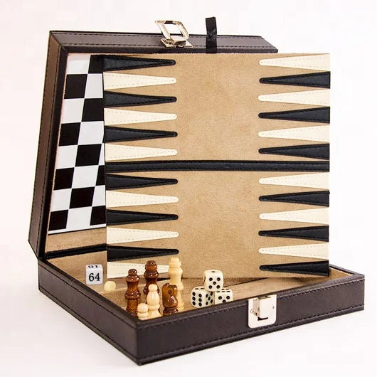 Customized Luxury Backgammon Sets Chess & Checkers in Children's Size Leather for Kids
