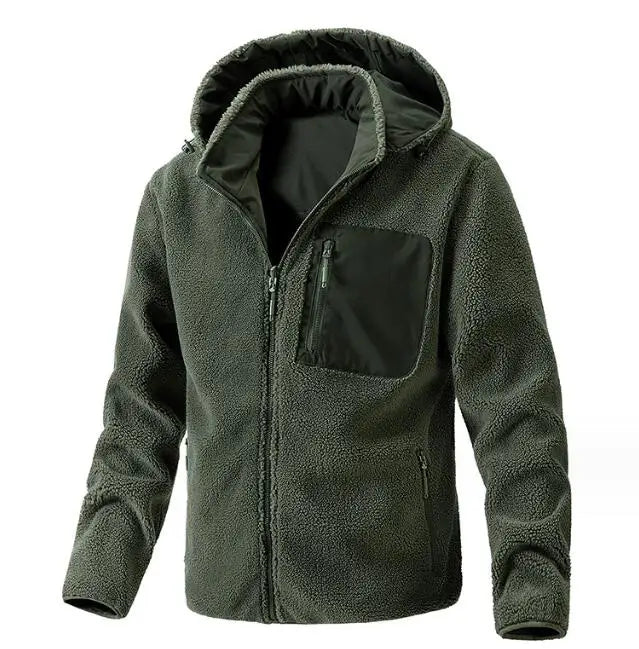 Winter Jacket Men Fleece Coats Patchwork Pockets Fleece Warm Zip up Hooded Jacket Factory Customized Sherpa Fleece Jacket