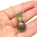 Hongzhuo Wholesale Necklace Crystal Quartz Essential Oil Diffuser Green Fluorite Perfume Bottle Pendant Charms for Women