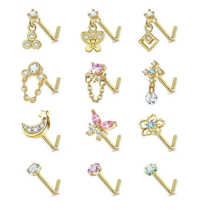 Gab butterfly Surgical Steel Nose Piercing Nose Ring Stainless Steel Nose Studs Hoop for Women Wholesale Body Piercing Jewelry