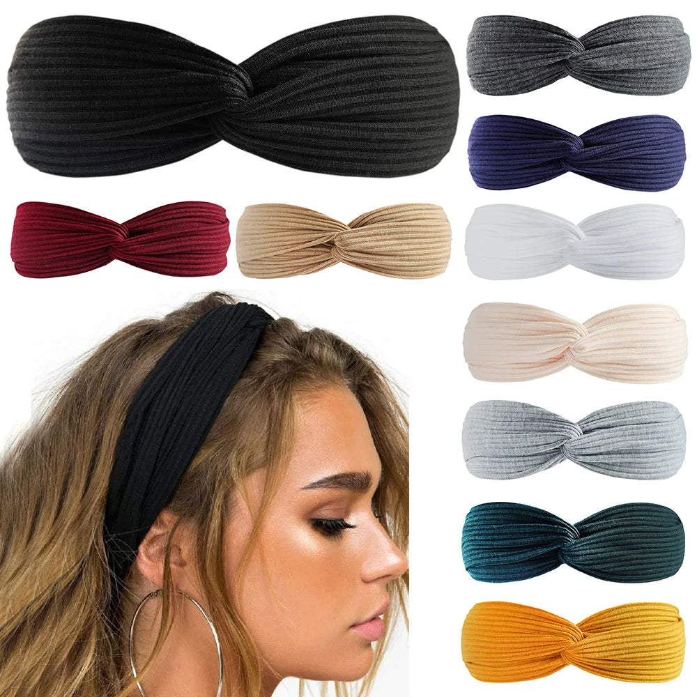 Headbands for Women Twist Knotted Stretchy Hair Bands for Girls Cross Plain Headwrap Yoga Workout Vintage Hair Accessories MegaBDM
