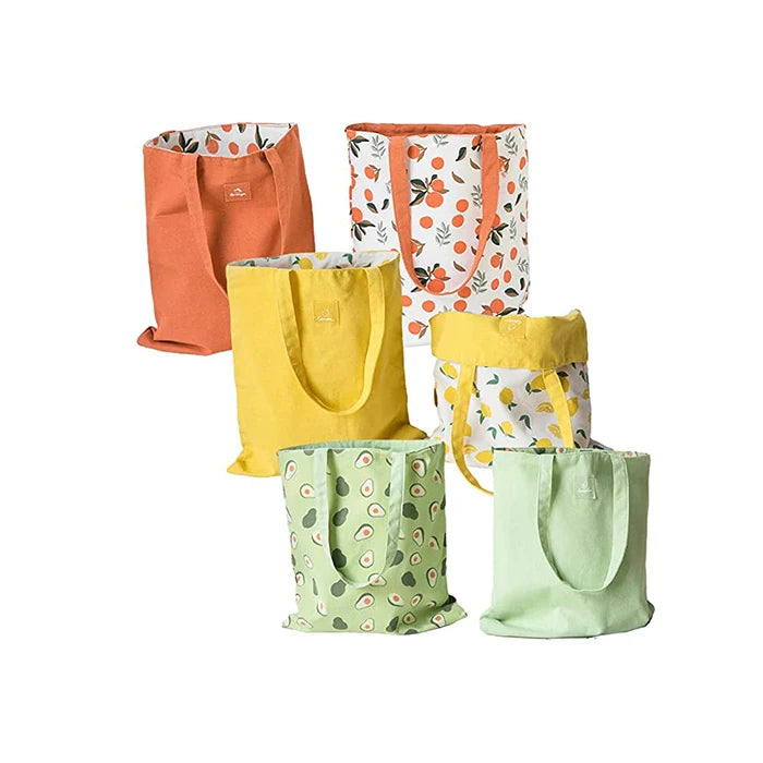 Double-Sided Canvas Cotton Tote Bags Reusable Grocery  Shopping Bag for Women Girls Kids