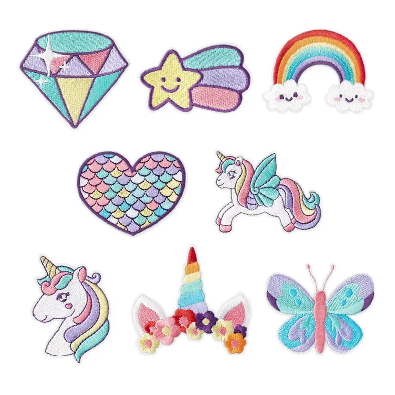 Fantasy Macaroon Color Embroidered Iron on Diamond Shooting Star unicorn  butterfly Patch for Clothing Hat Bag Decoration