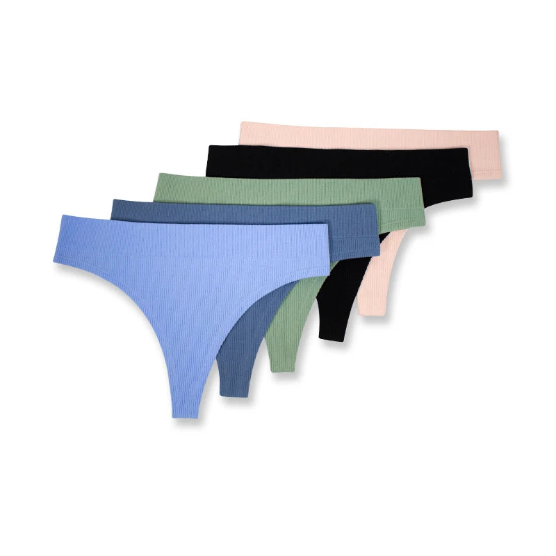 FLW Best Quality Women's Seamless Knitted Panties G-String Sexy Thongs Solid Waist Logo Underwear