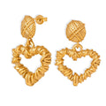 Women Fashion Minimalist Antique Creative Jewelry 18k Gold Platedstainless Steel Asymmetric Heart Hollow Braided Earrings