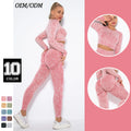 Custom Logo Women's Blank Pink Color Yoga Wear 2 Piece Crop Top and Butt Lift Leggings Retro Washed Seamless Yoga Sportswear Set