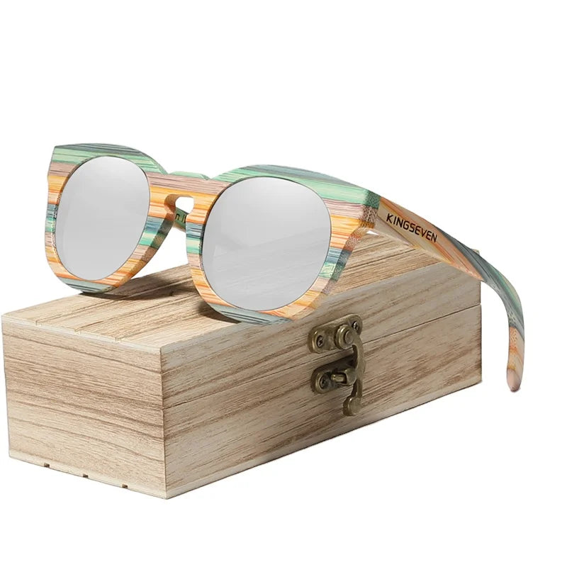 KINGSEVEN2023 Handmade Round Bamboo Polarizers for Men and Women Sunglasses Full Frame Wood Lampshade Custom logo G5930